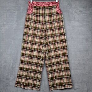Anthropologie Plaid Wide Leg Pants Womens Size 2 High Waisted Boho Cottagecore